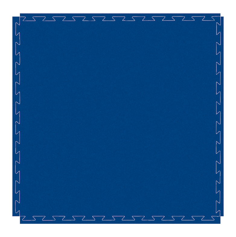 Square, dark blue floor protection mat with a fine texture and interlocking edges for joining with other mats. Ideal as a hard-wearing, sound-absorbing floor covering for fitness, therapy or children’s rooms.