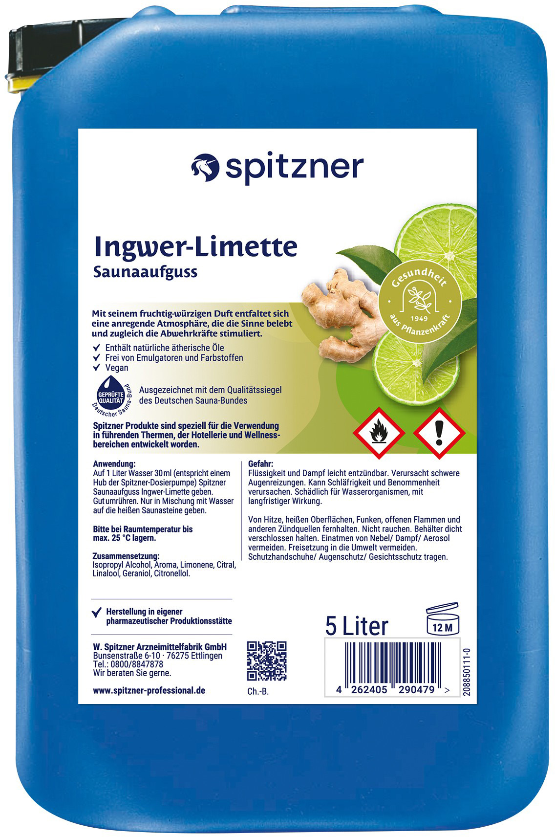 Spitzner Additif pour bain de vapeur gingembre-lime - bidon de 5 litres