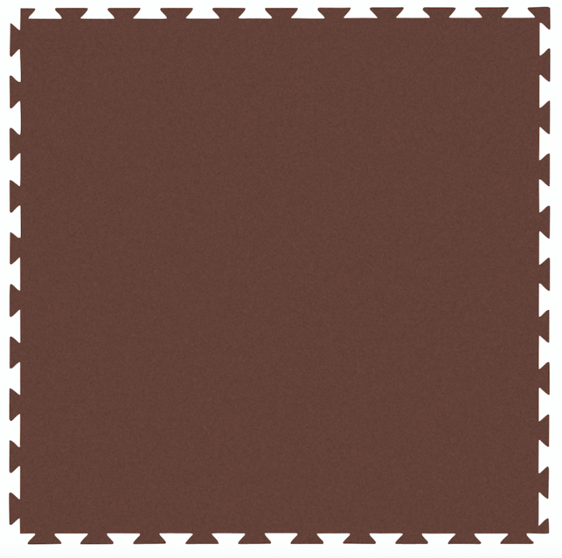 Individual, square, dark brown floor mat with interlocking edging on all four sides. Slightly textured, plain-coloured surface; ideal as floor protection for gyms, therapy rooms or children’s bedrooms. Point-elastic.