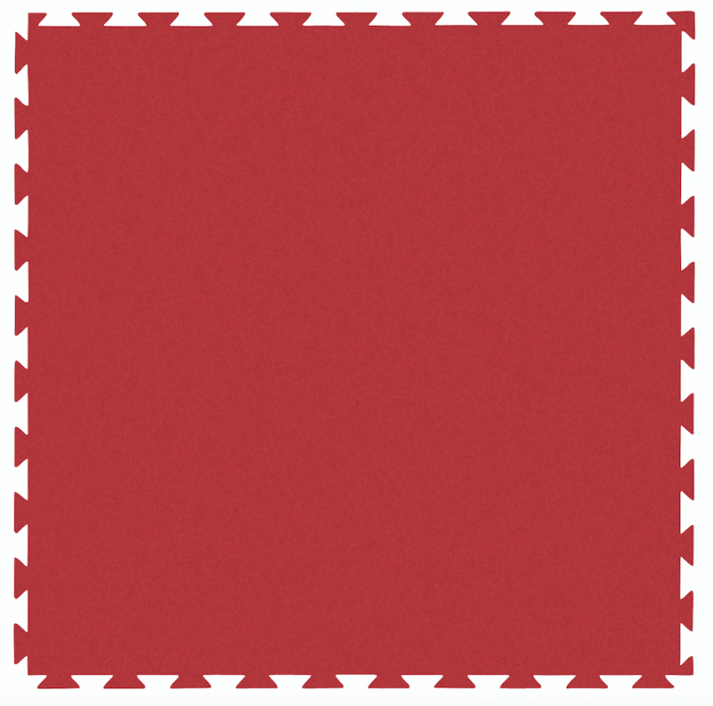 A dark red, square floor protection mat with a fine texture and interlocking, serrated edges that form a continuous border. This robust mat is ideal for gyms, therapy rooms and as a play mat in children’s bedrooms.