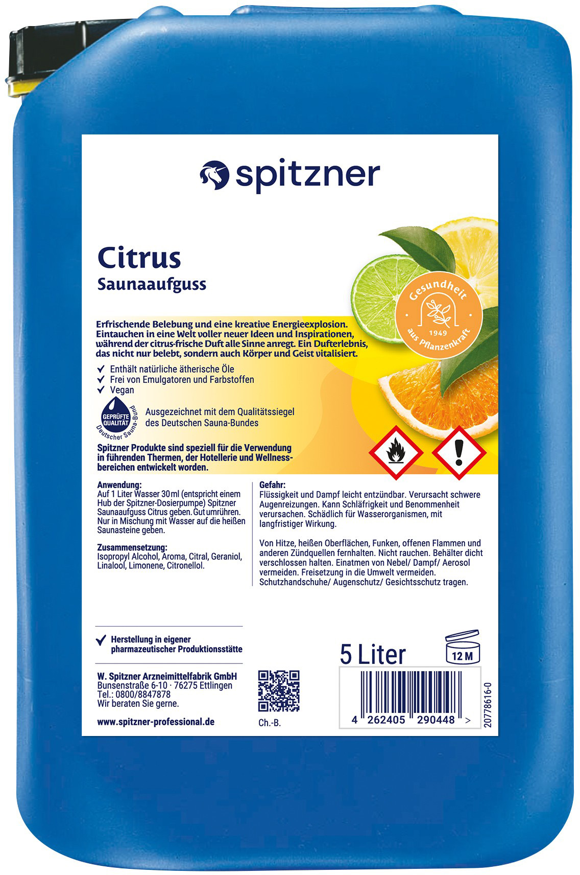 Spitzner Infusion pour sauna Citrus - bidon de 5 litres