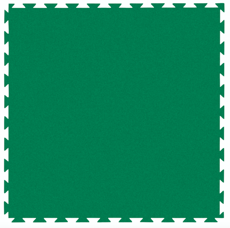 A dark green, square floor protection mat with a fine surface texture and interlocking edges all round. This hard-wearing, joint-friendly fitness and therapy mat protects floors from damage and dampens noise.
